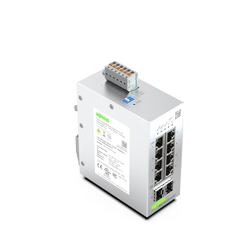 WAGO Industrial-Switch 852-1813/010-000 | mit 8 ETHERNET‐Ports 10/100/1000 MBit/s Autonegotiation und Diagnose‐LEDs auf der Vorderseite | 2 x SFP-Slots für Glasfaser | unterstützt bis zu 8000 absolute MAC‐Adressen von WAGO