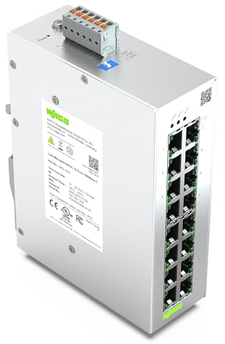 WAGO Industrial-Switch 852-1816 | mit 16 ETHERNET‐Ports 10/100/1000 MBit/s Autonegotiation und Diagnose‐LEDs auf der Vorderseite, unterstützt bis zu 8000 absolute MAC‐Adressen von WAGO