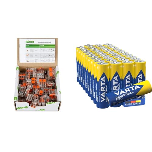 WAGO Quick Connect 221 Verbindungsklemmen Set mit Hebel 221-412, 221-413, 221-415 & VARTA Batterien AA, Industrial Pro, Alkaline Batterie, 1,5V von WAGO