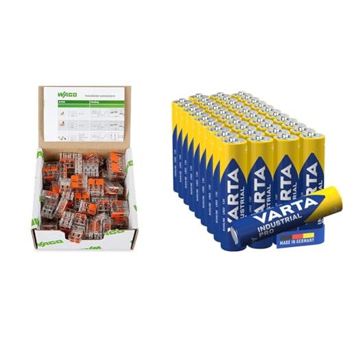 WAGO Quick Connect 221 Verbindungsklemmen Set mit Hebel 221-412, 221-413, 221-415 & VARTA Batterien AAA, 40 Stück, Industrial Pro, Alkaline Batterie von WAGO