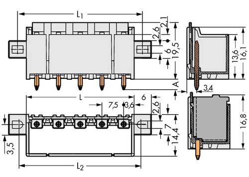 WAGO Stiftgehäuse-Platine 2092 Polzahl Gesamt 3 Rastermaß: 7.50mm 2092-3403/005-000 100St. von WAGO