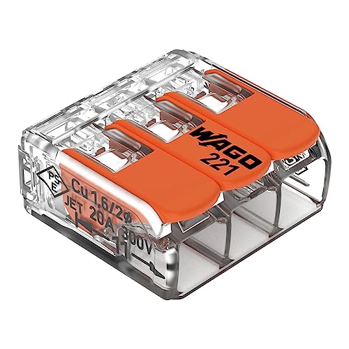 WAGO Verbindungsklemmen 221-413 | 3-polig, bis 4 mm², COMPACT Kabelverbinder mit Hebel für alle Leiterarten weltweit, bestätigte Anwendungssicherheit, 12 Stück WAGO Verbindungsklemmen 221-413 | 3-polig, bis 4 mm², COMPACT Kabelverbinder mit Hebel für alle Leiterarten weltweit, bestätigte Anwendungssicherheit, 12 Stück von WAGO