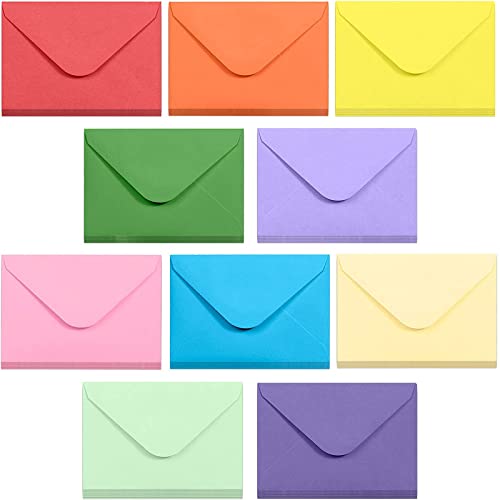 100 Stück Mini Umschläge Set aus Farbigen 10,16x 6,85 cm 10 Farben Mini Briefumschläge Bunt für Geschenkkarte Hochzeit Geburtstag Party von WAIZHIUA