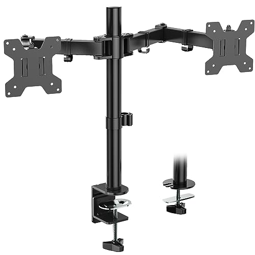 WALI Monitor Halterung 2 Monitore, Monitorhalterung für 2 Monitore bis zu 27 Zoll, Monitor Tischhalterung Höhenverstellbar Neigbar Schwenkbar Drehungbar, VESA 75/100 mm(M002), Schwarz von WALI