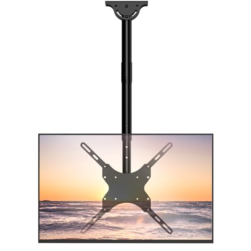 WALI TV-Deckenhalterung, verstellbare Halterung, passend für die meisten LED-, LCD-, OLED- und Plasma-Flachbildschirme 66 bis 165 cm, bis zu 50 kg, Befestigungslöcher 400 x 400 mm (CM2665), Schwarz von WALI