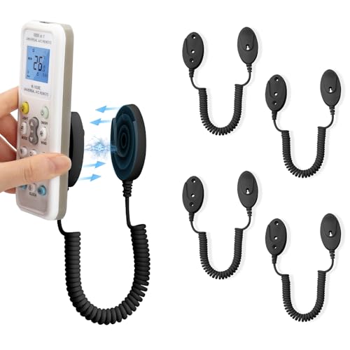 4er-Pack Magnetische Fernbedienungshalter mit Federseilen - Sicherer Halt für Fernbedienungen und kleine Gegenstände, Wandmontage mit Kleber, Anti-Verlust (Schwarz 43 Zoll, 4er Pack) von WALLFID