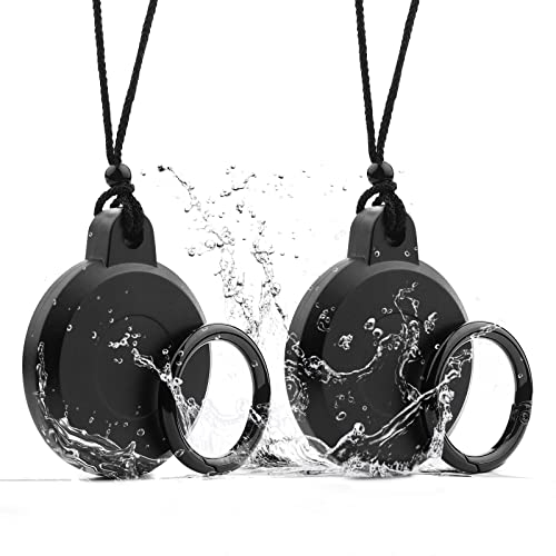 Wasserdichter AirTag-Halter - Halskette, Schlüsselanhänger, Hülle, Verschraubter Schutz, Versteckter GPS-Tracker für Kinder (Obsidianschwarz, 2er Pack) von WALLFID