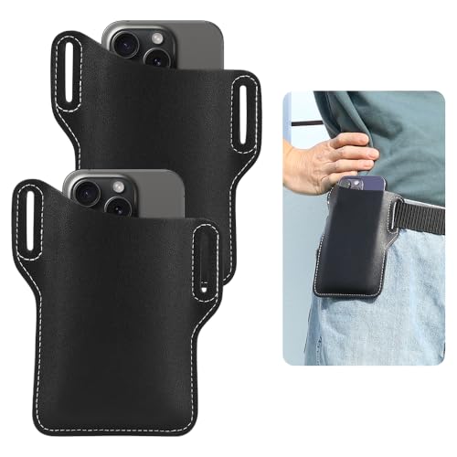 WALLFID 2 Stück Handyhülle, PU-Leder, mit Gürtelclip, kompatibel mit iPhone Pro Max, Samsung Galaxy, Universal-Tasche für Herren (schwarz) von WALLFID