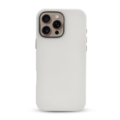 WALLFID Leder Case Kompatibel mit iPhone 16 Pro Max mit Apple Mag-Safe,Echtes Leder (Kieselweiß) von WALLFID