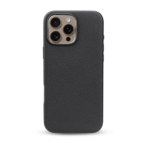 WALLFID Leder Case Kompatibel mit iPhone 16 Pro Max mit Apple Mag-Safe,Echtes Leder (Obsidian-Schwarz) von WALLFID