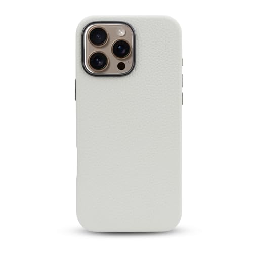 WALLFID Leder Case für iPhone 16 Pro mit Magsafe,Echtes Leder (Kieselweiß) von WALLFID