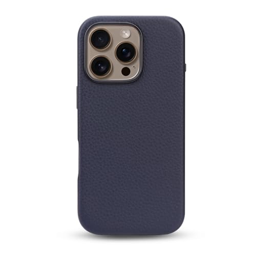 WALLFID Leder Case für iPhone 16 Pro mit Magsafe,Echtes Leder (Mitternachtsblau) von WALLFID