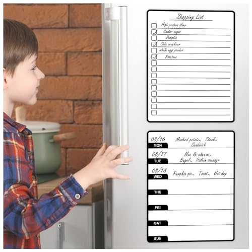 Wochenplaner Abwischbar,To Do Liste,Essensplaner Woche Abwischbar mit Radierbarem Stift – Nachhaltig, Motivierend, Starke Magnete, Großes Schreibfeld, Lebensplaner (zweiteilig) von WALLFID