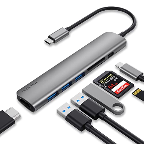 USB C Hub, WALNEW 7-in-1Slim USBC Daten-Hub 5Gbps Aluminiumgehäuse mit 4K HDMI,100W PD,SD/MicroSD Kartenleser,USB 3.0*3 für iPhone 15/15 Pro,Macbook,iPad Pro/Air,Galaxy Tab,Surface,Chromebook,Dell XPS von WALNEW