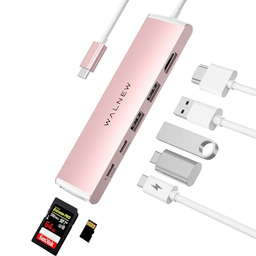 USB C Hub - WALNEW 7-in-1 Docking Station Aluminum mit 100W PD, 4K HDMI, USB 3.0&USB-C,SD- VerbesserteKonnektivität, Für MacBook Air,Pro, Lenovo ThinkPad, Dell XPS, HP, Surface Laptop u. mehr von WALNEW