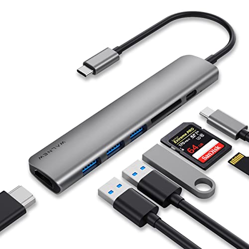 WALNEW USB-C-Hub, MacBook Pro USB-C-Adapter, 7-in-1-Typ-C-Hub mit 4K USB-C auf HDMI, 3 USB 3.0-Anschlüssen, SD/TF-Kartenleser, 100 W PD-Dock für iPad Pro/ MacBook Pro/Air (Thunderbolt 3)/ Typ-C-Geräte von WALNEW