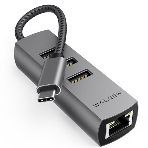 WALNEW USB-C-auf-Ethernet-Adapter, USB-C auf RJ45-LAN-Adapter, Gigabit-Katzen-Netzwerkkabel-Konverter auf Typ C, Thunderbolt 3 für Mac, MacBook Pro/Air, Samsung Galaxy-Tab (Ehternet + USB-A-Anschluss von WALNEW