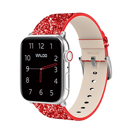 WALOO Ersatz-Uhrenarmband aus echtem Leder, kompatibel mit Ihrer Apple Watch Serie 7/6/5/4/3/2/1/SE, passend für Größen 38 mm/40 mm/41 mm/42 mm/44 mm/45 mm (38/40/41 mm, Rot) von WALOO