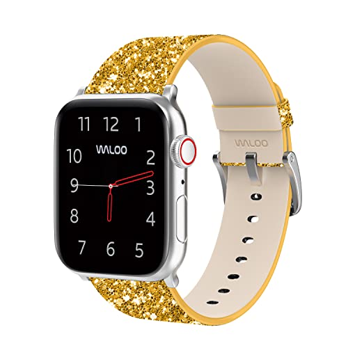 WALOO Ersatz-Uhrenarmband aus echtem Leder, kompatibel mit Ihrer Apple Watch Serie 7/6/5/4/3/2/1/SE, passend für Größen 38 mm/40 mm/41 mm/42 mm/44 mm/45 mm (42/44/45 mm, Gold) von WALOO