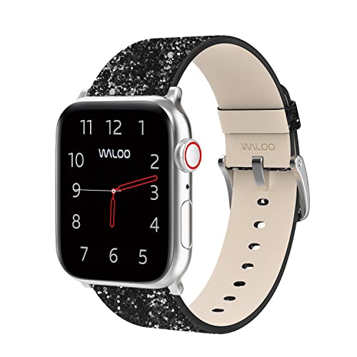 WALOO Ersatz-Uhrenarmband aus echtem Leder, kompatibel mit Ihrer Apple Watch Serie 7/6/5/4/3/2/1/SE, passend für Größen 38 mm/40 mm/41 mm/42 mm/44 mm/45 mm (42/44/45 mm, Schwarz) von WALOO