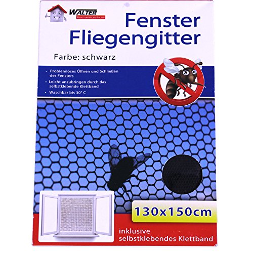 Fliegengitter Insektenschutz Mückengitter Insektennetz für Fenster Schwarz 130x150cm von WALTER