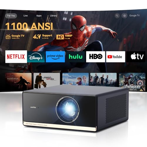 Beamer 4K Unterstützung mit Netflix, 1100 ANSI Native 1080P Full HD Google TV Beamer, WiFi Bluetooth Beamer, Smart Beamer für Handy Projektor Heimkino/Outdoor Beamer 4K Unterstützung mit Netflix, 1100 ANSI Native 1080P Full HD Google TV Beamer, WiFi Bluetooth Beamer, Smart Beamer für Handy Projektor Heimkino/Outdoor von WANBO