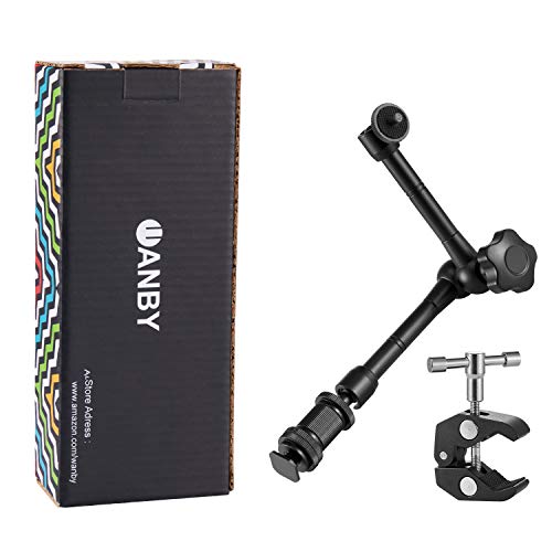 WANBY 11 Zoll Beweglicher Reibungsarm & Großer Verstellbarer Super Rod Klemme Zangenclip mit 1/4" und 3/8" Gewinde für DSLR Kamera- Rig LCD Monitor LED Leuchten Blitzlicht (Arm und Klemme) von WANBY