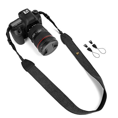 WANBY Kamera Soft Schulterhalsriemen mit kostenlosen Schnellverschlussschnallen Universal Camcorder Gürtelriemen Vintage Antischlupfriemen für Frauen Männer Alle DSLR SLR-Kameras (Schwarz) von WANBY