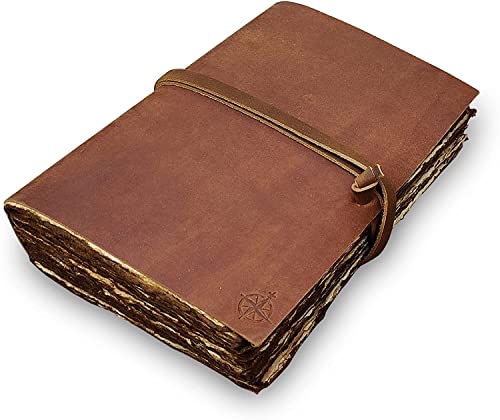 Antikes Lederjournal - 18 x 13 cm - Handgefertigtes Ledergebundenes Journal mit altmodischem Deckle Kante-Papier - Perfekt zum Schreiben, ein Tagebuch, Notizen machen, Skizzieren von WANDERINGS