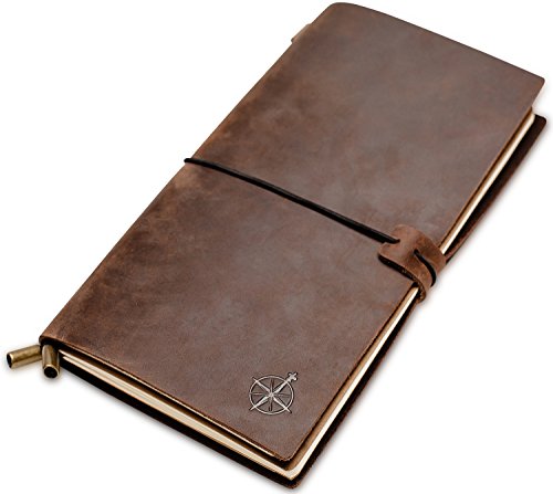 Wanderings Travelers Notebook - 11,5 cm x 22 cm (4,5" x 8,5") - Reisejournal - Ein wunderschön handgefertigtes, robustes und nachfüllbares Lederjournal von WANDERINGS