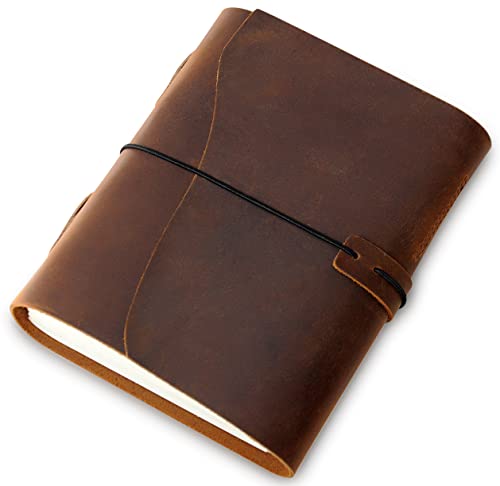 Ledergebundenes Echtleder Notizbuch mit Blanko Papier 18 x 13 cm, perfekt zum Schreiben, als Skizzenbuch, Malbuch, Tagebuch, Travelers Journal, Reisetagebuch oder als Geschenk von WANDERINGS