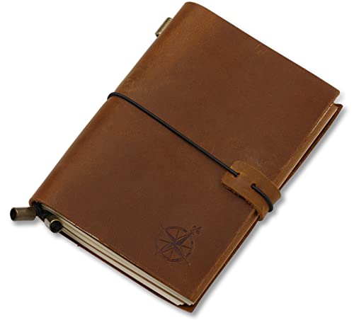 WANDERINGS A6 Reisetagebuch A6 nachfüllbares Leder-Reisetagebuch, handgefertigtes echtes Leder - 17x13 cm (A6) - Perfekt zum Schreiben, für Dichter, Reisende, als Tagebuch - Blanko-Einsätze von WANDERINGS