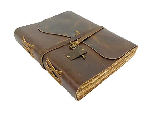 WANDERINGS Vintage Leder Journal – 28X22 cm - Antikes Handgefertigtes Notizbuch Mit Büttenrand Papier- Perfekt Zum Schreiben, Tagebuch Für Erwachsene, Reisetagebuch Zum Selberschreiben, Organizer von WANDERINGS