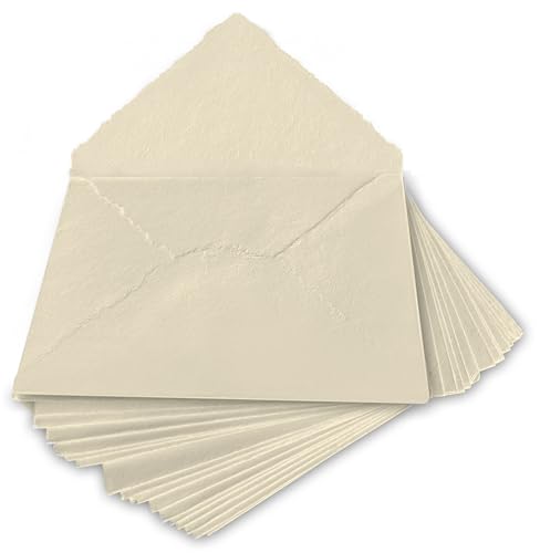 Wanderings Elfenbein Papierumschläge - Handgemachte Umschläge Mit Rauer Kante - 25 Stück - Für Grußkarten Oder Einladungen - Dicke 150 gsm- 11 x 16cm Wanderings Elfenbein Papierumschläge - Handgemachte Umschläge Mit Rauer Kante - 25 Stück - Für Grußkarten Oder Einladungen - Dicke 150 gsm- 11 x 16cm von WANDERINGS