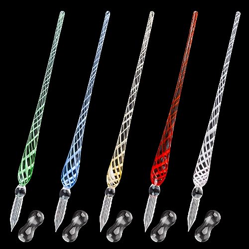 WANDIC 5 Stück 18cm handgefertigte Glasmalerei Mesh Dip Stifte mit Halter farbigen Kristall Stift Set für Kunst, Signatur, Schreiben, Zeichnen, Beschriftung von WANDIC