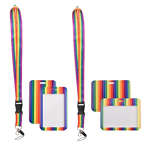 WANDIC LGBT Schlüsselband mit Kartenetui, 2 Sets Regenbogenmuster Lanyards mit Kartenhaltern Gay Pride ID Kartenhalter Schlüsselband für Stolz Tag Aktivität von WANDIC