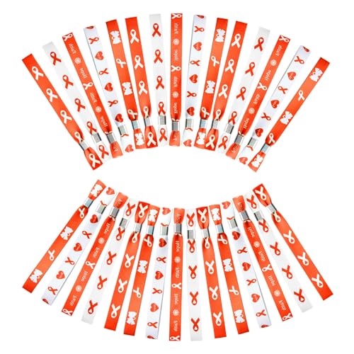 WANDIC Orangefarbene Band-Armbänder, 5 Stile, Leukämie-Bewusstseins-Armbänder, verstellbares Polyester-Handgelenkband, Nierenkrebs-Handgelenkschlaufe für Männer und Frauen, 30 Stück von WANDIC