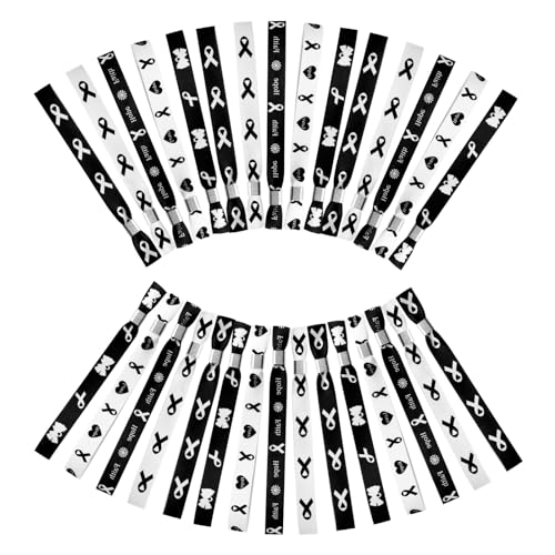 WANDIC Schwarze Band-Armbänder, 30 Stück, 5 Stile, klassisches Melanom-Bewusstseinsarmband, verstellbare Polyester-Armbänder für Trauer, Gedenktag von WANDIC