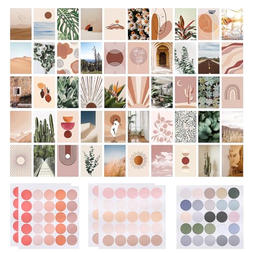 WANDIC Wand-Collage-Set, 50 Stück Boho-Wandkunst-Postkarten, neutrales Schlafsaal-Dekoration, ästhetische Bilder für Teenager-Geschenke für Mädchen, grün, rosa von WANDIC
