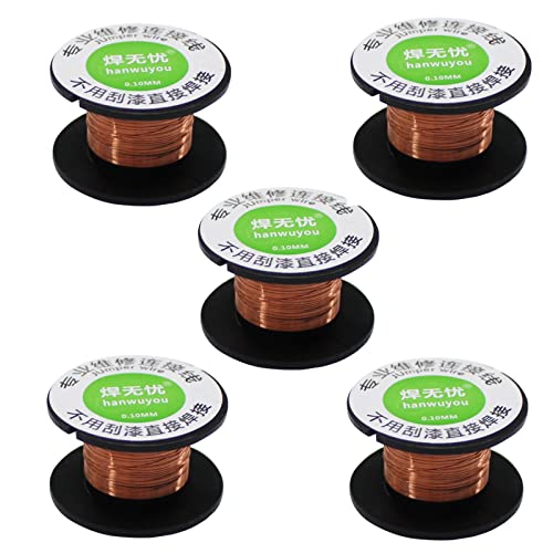 WANGCL 5 Rollen Kupferlackdraht 0,1 mm X 15 m Kupferdraht Lackdraht Reparatur für Transformatoren Motoren Lautsprecher von WANGCL