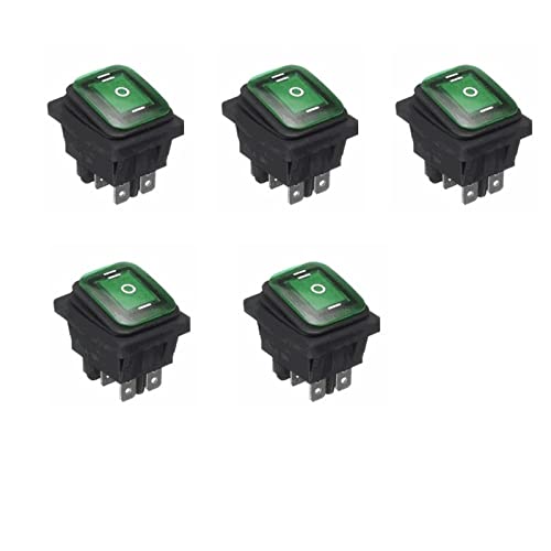 WANGCL 5 x LED-Kippschalter, wasserdicht, 12 V, An/Aus/EIN, 3 Positionen, Wippschalter, Kipptasten, 6 Pins für Auto, Boot, LKW, KCD4, Grün von WANGCL