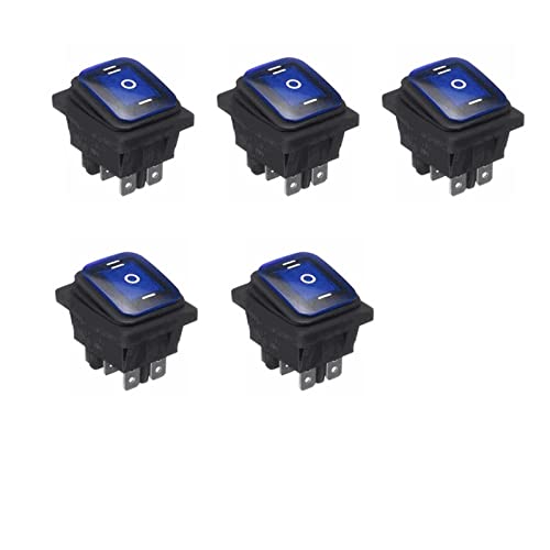 WANGCL LED-Kippschalter, wasserdicht, 12 V, An/Aus/Ein, 3 Positionen, Kippschalter, 6 Pins, für Auto, Boot, LKW, KCD4, Blau, 5 Stück von WANGCL