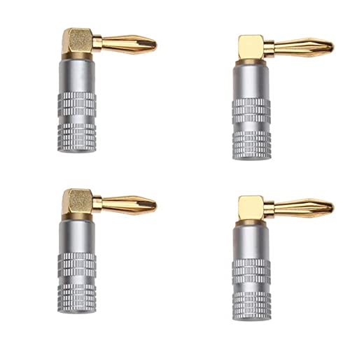 WANGCL Bananenkabelstecker, 90 Grad vergoldet, rechtwinkliger Audio-Klinkenstecker, Lautsprecherkabelverbinder für Verstärker, HiFi-Empfänger, 4 Stück von WANGCL
