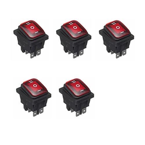 WANGCL LED-Kippschalter, wasserdicht, 12 V, ON/OFF/ON, 3 Positionen, Kippschalter, 6 Pins, für Auto, Boot, LKW, KCD4, Rot, 5 Stück von WANGCL