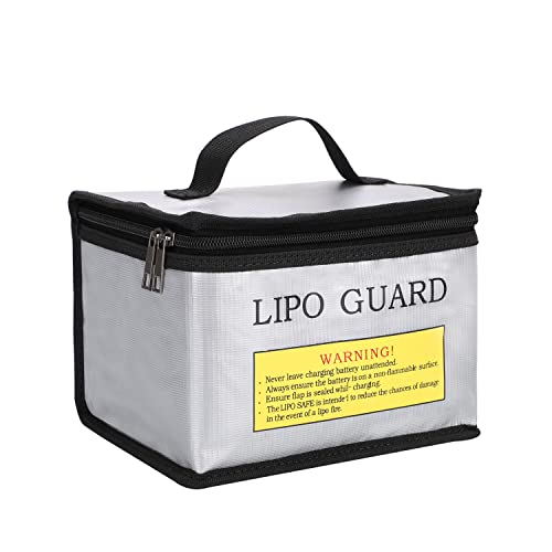 WANGCL Lipo Akku-Tasche, feuerfest, wasserdicht, Lipo-Ladetasche für Li-Po-Akku, Drohne, Akku, Powerbank, 215 x 145 x 165 mm, silberfarben von WANGCL