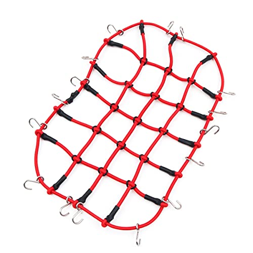 WANGCL RC Cargo Net Dachträger Zubehör Elastisches Aufbewahrungsnetz mit Haken für 1/10 RC Car RC Crawler Monster Trucks Kompatibel mit D90 SCX10 90046 Traxxas TRX-4 - Rot von WANGCL
