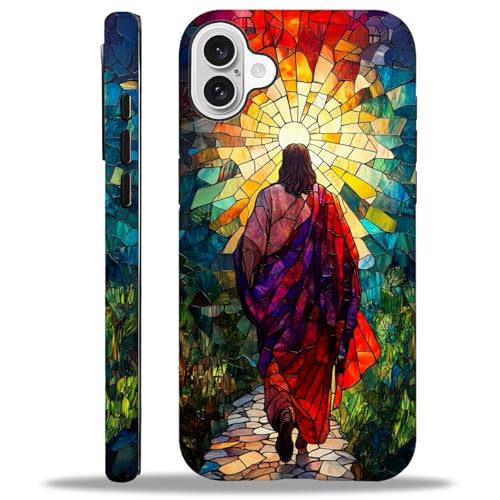 WANKBLC Glänzende Schutzhülle für iPhone 16, für Mädchen und Jungen, Ganzkörper-Design, weiches Silikon, stoßfest, kratzfest, modisches Muster, Motiv: Jesus beim Spazierengehen, buntes Buntglas WANKBLC Glänzende Schutzhülle für iPhone 16, für Mädchen und Jungen, Ganzkörper-Design, weiches Silikon, stoßfest, kratzfest, modisches Muster, Motiv: Jesus beim Spazierengehen, buntes Buntglas von WANKBLC