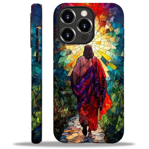 WANKBLC Glänzende Schutzhülle für iPhone 16 Pro, für Mädchen und Jungen, Ganzkörper-Design, weiches Silikon, stoßfest, kratzfest, modisches Muster, Motiv: Jesus beim Spazierengehen, buntes Buntglas WANKBLC Glänzende Schutzhülle für iPhone 16 Pro, für Mädchen und Jungen, Ganzkörper-Design, weiches Silikon, stoßfest, kratzfest, modisches Muster, Motiv: Jesus beim Spazierengehen, buntes Buntglas von WANKBLC