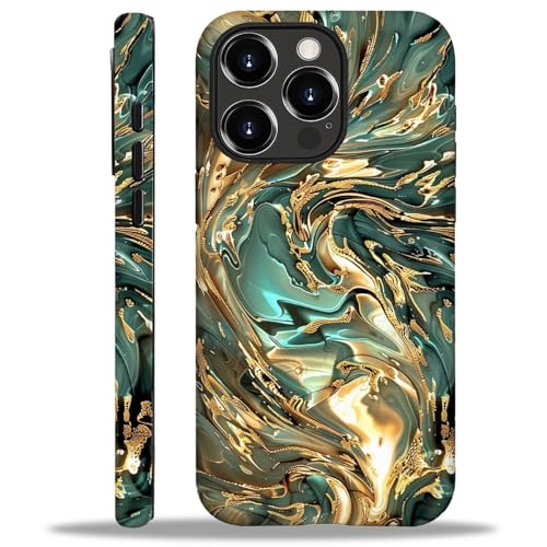 WANKBLC Glänzende Schutzhülle für iPhone 16 Pro Max, für Mädchen und Jungen, Ganzkörper-Design, weiches Silikon, stoßfest, Kratzschutz, modisches Muster, abstraktes Gold, Blaugrün, flüssige Kunst von WANKBLC