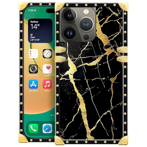 WANKBLC Kompatibel mit iPhone 14 Pro Max Hülle, Schwarz-Gold-Marmor, Natur, luxuriös, goldene Dekoration für Mädchen und Frauen, weiches TPU, stoßfest, harte Rückseite aus Polycarbonat für iPhone 14 von WANKBLC